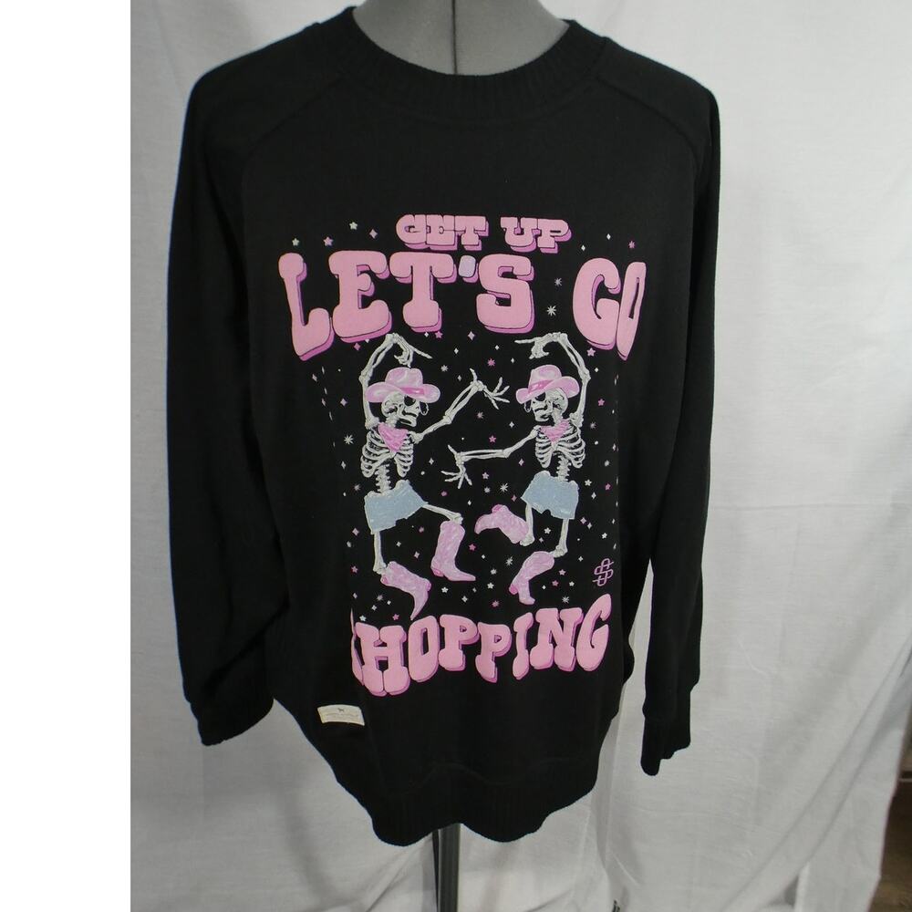 Simply Southern Women's Large Black Sweatshirt Cowgirl Shopping Skeletons
